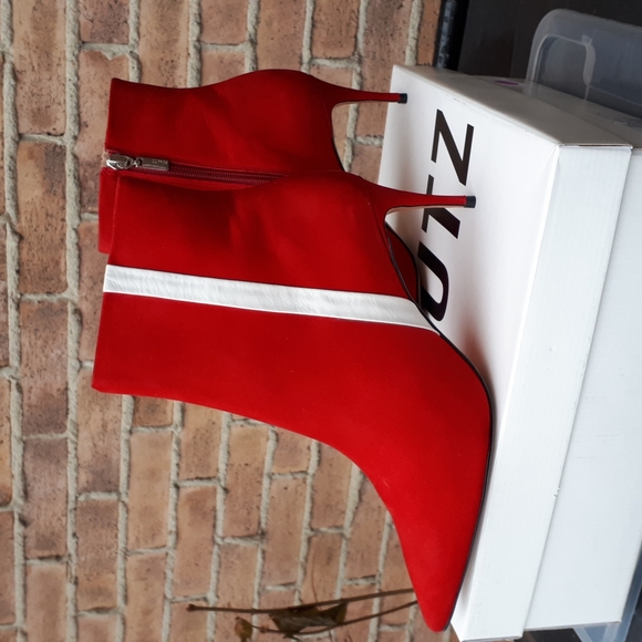 NWT Schuts Red Suede Tuxedo Stripe Adrien Ankle Booties - Picture 5 of 17